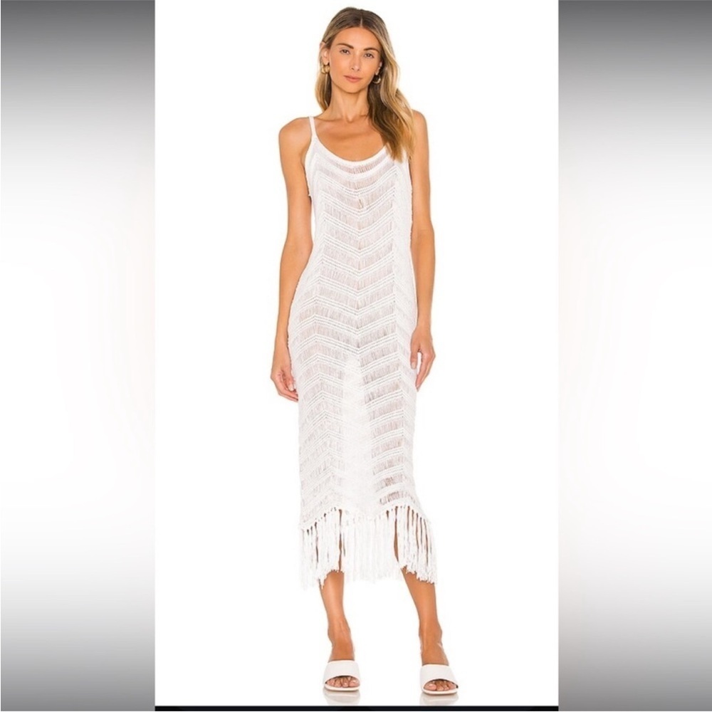 525 Fringe Dress in Bleach White size L